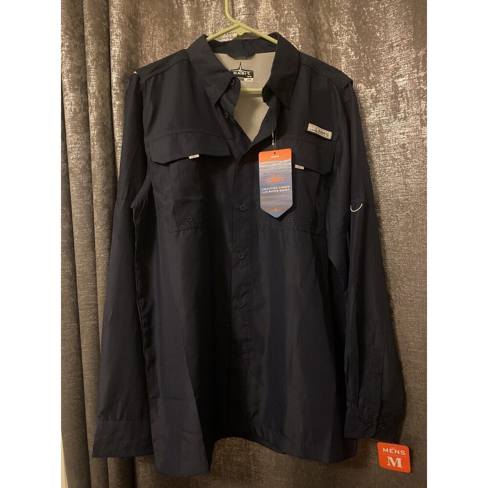 Habit Crayfish Creek L/S River Navy Blue Vented Mens Long Sleeve Size M Runs Big